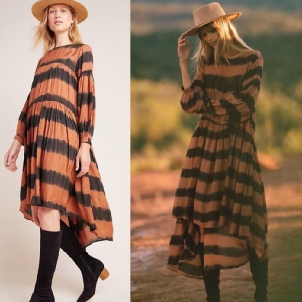 Anthropologie Black and Orange High Low Dress